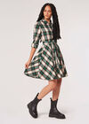 Check Shirt Skater Mini Dress, Green, large