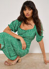 Spot Print Milkmaid Midi Dress, Green, large