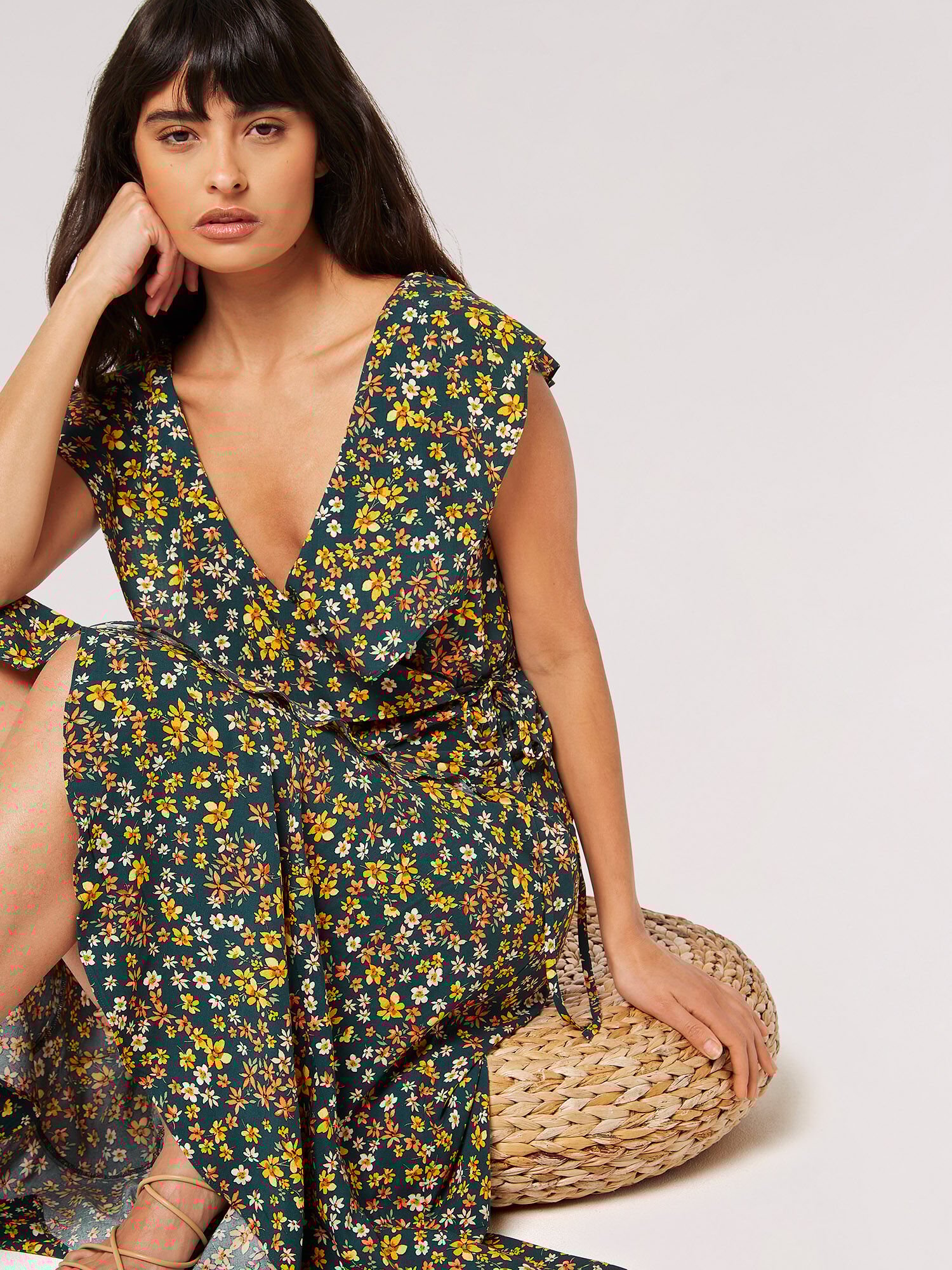 Ruffle wrap midi dress online