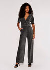 Metallic Sparkle Wide Leg Jumpsuit, Light Grey / Silver, large