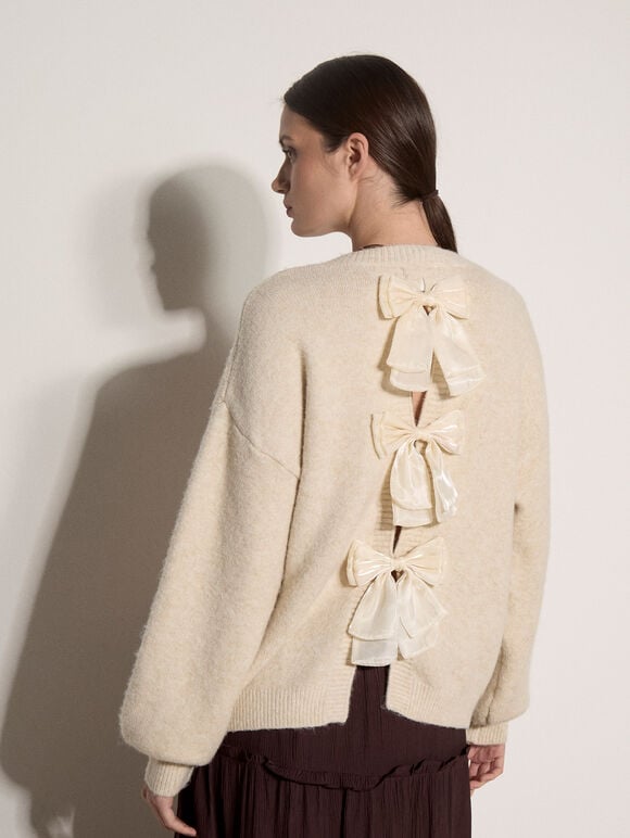 Bow Back Soft Jumper, Stone, large