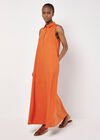 Linen Blend Shirt Maxi Dress, Orange, large