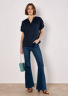 Ruffle Sleeve Woven T-Shirt, Navy, large