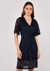 Sequin Front Knot Lace Dress, Navy, large