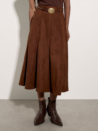 Suedette A-Line Midi Skirt