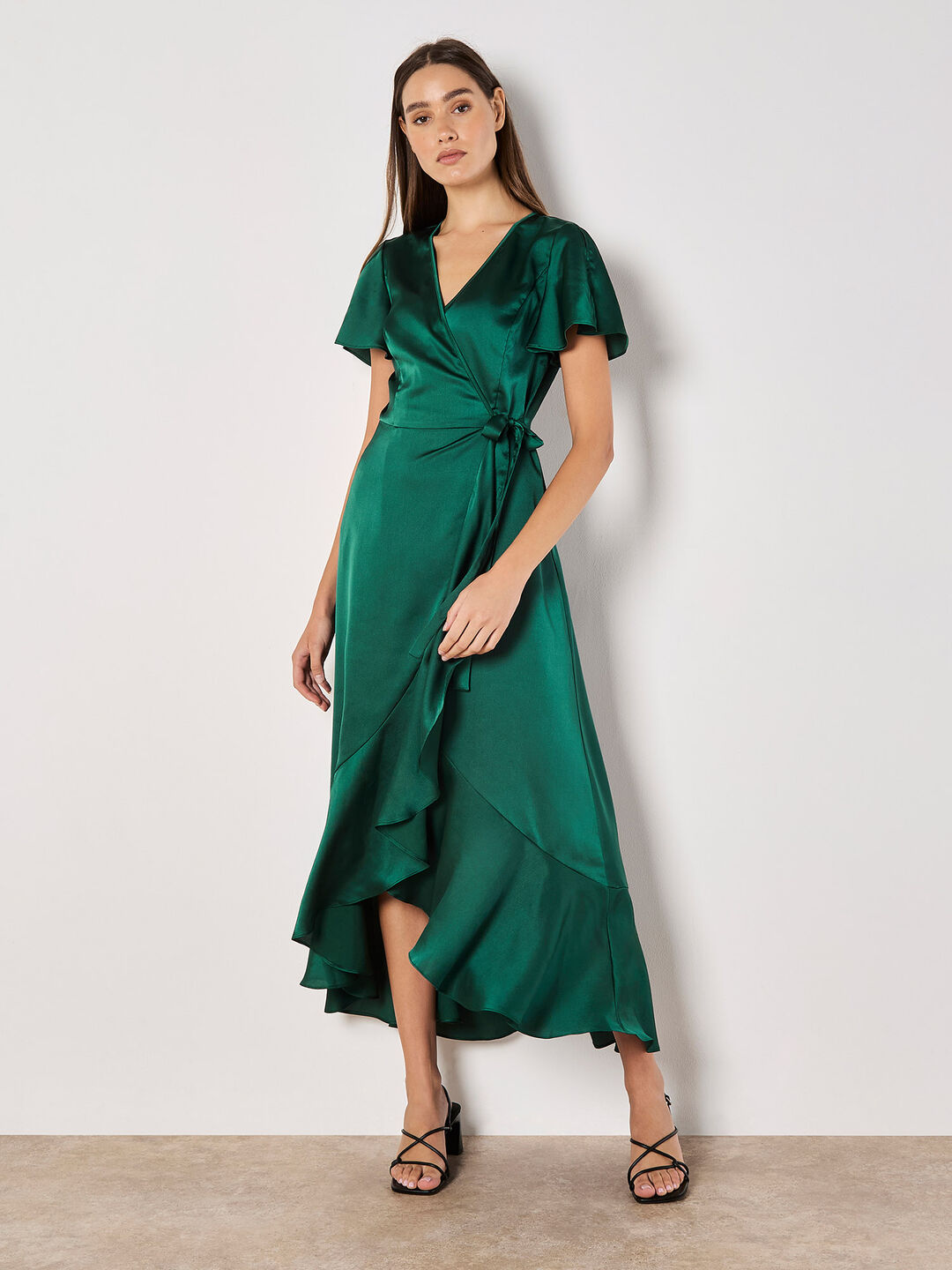 Wedding Guest Emerald Green Wrap Maxi Dress Satin Wrap Dress Blue Green  Satin Dress Stylish Florence