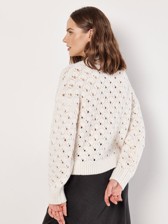 Pointelle Teardrop Chunky Knit Jumper, Cream, large