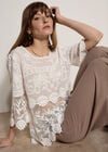 Embroidered Mesh Layered Top, White, large