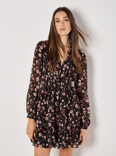 Floral Ruffle Chiffon Mini Dress
