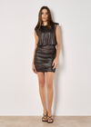 Metallic Ruched Mini Dress, Brown, large