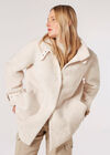 Tight Knit Borg Oversized Coat, Cream, large