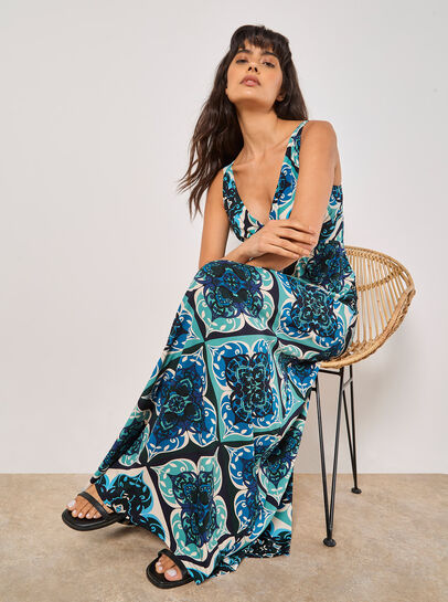 Tile Print Jersey Maxi Dress