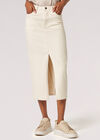 Split Seam Denim Midi Skirt, Cream, large