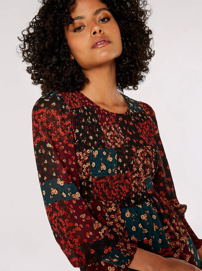 Patchwork Ditsy Midi Dress