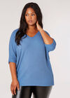 Curve Textured V-Neck Batwing Top, Blue, large
