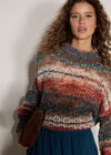 Open Knit Multi-Coloured Oversized Jumper, Teal, large