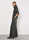 Check Print Wide Leg Trousers, Grey, large