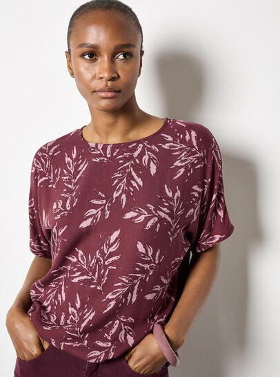 Leaf Print Woven T-Shirt