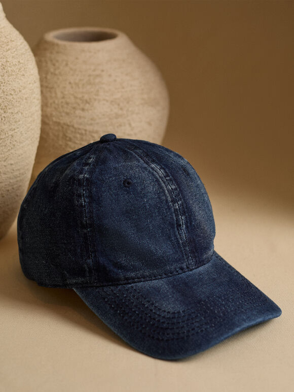 Stone Washed Denim Cap, Blue, large