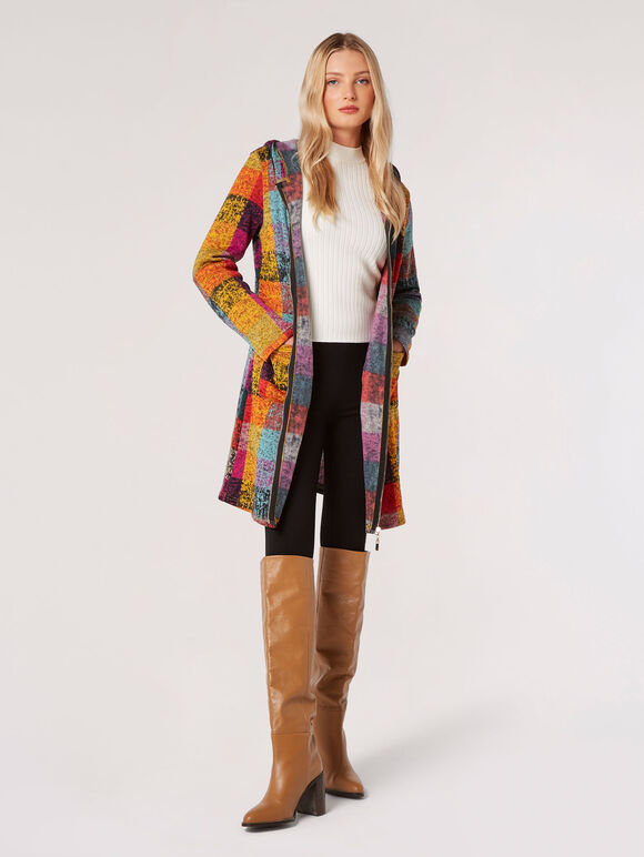Colourful Check Hooded Coatigan, Assorted, large