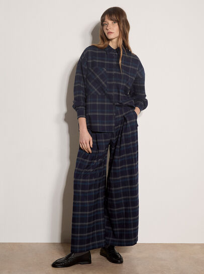 Check Print Wide-Leg Trousers