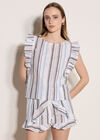 Shimmer Stripe Ruffle Top, White, large