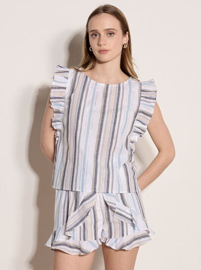 Shimmer Stripe Ruffle Top
