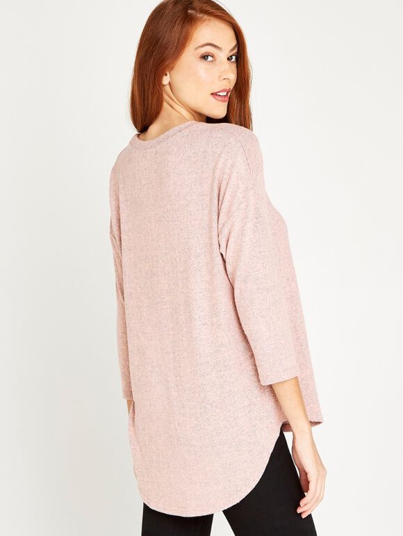 Marl Round Hem Top, Pink, large