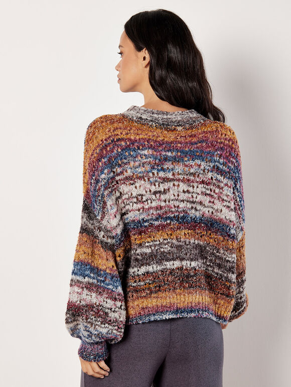 Boho Stripe Oversized Jumper, Purple, large