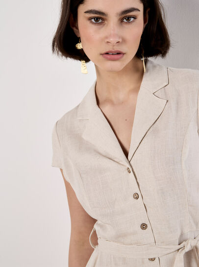 Linen Blend Shirt Mini Dress
