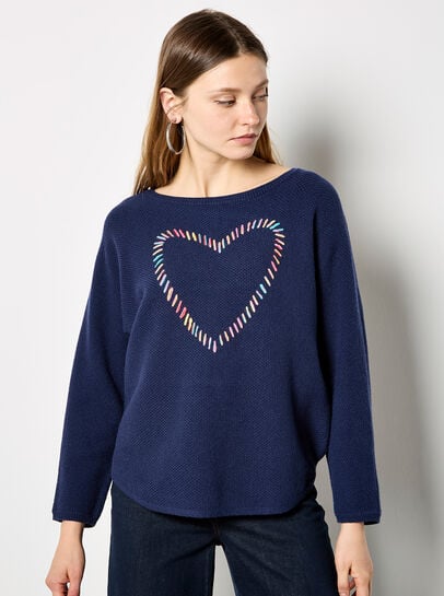 Colourful Stitched Heart Jumper