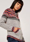 Aztec Knit Hooded Jumper, Grey, large