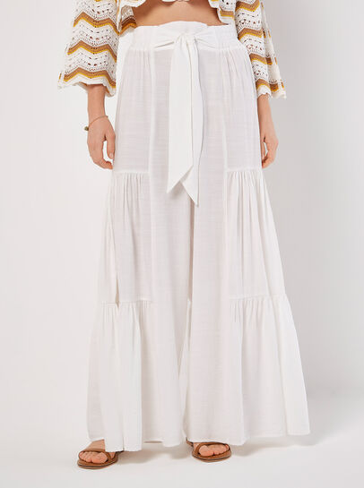 Tiered Wide-Leg Woven Trousers