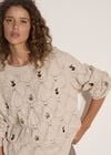 Pointelle Knit Floral Embroidered Jumper, Stone, large