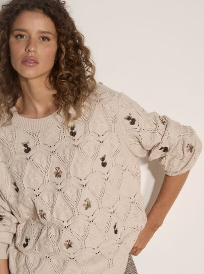 Pointelle Knit Floral Embroidered Jumper
