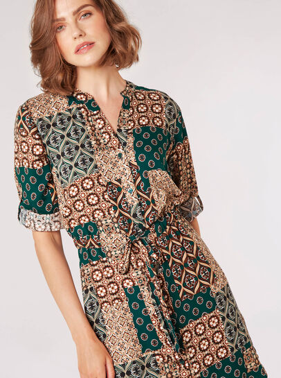 Retro Patchwork Shirt Mini Dress