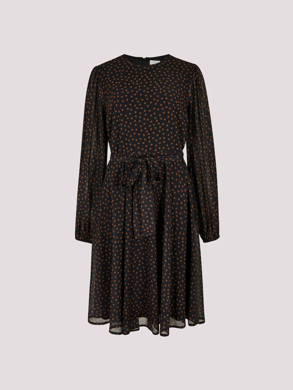 Chiffon Polka Dot Mini Dress, Black, large