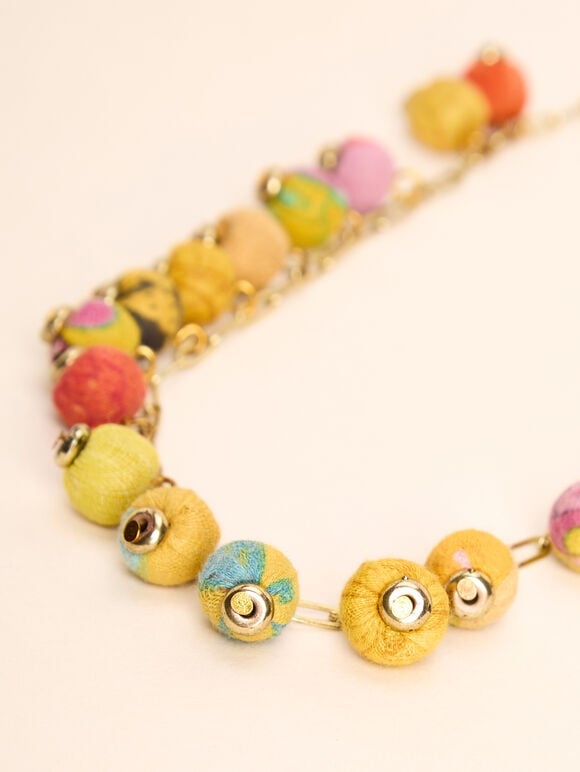 Gold Tone Fabic Bead Necklace, Assorted, large