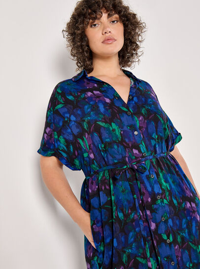 Curve Floral Shirt Midaxi Dress