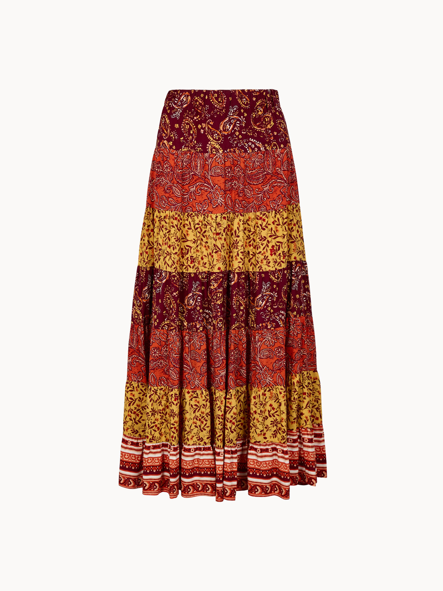 Patchwork Print Tiered Maxi Skirt | Apricot Clothing