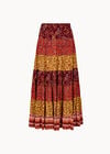 Patchwork Print Tiered Maxi Skirt, Orange, large
