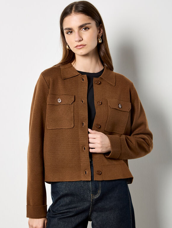 Patch Pocket Knitted Cardigan, Rust, large