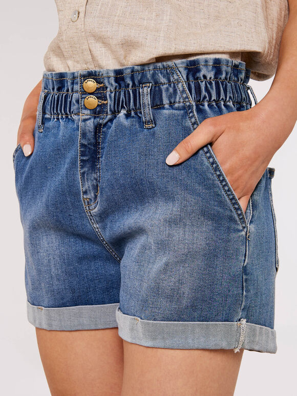 Denim Turn Up Shorts, Blue, large