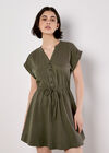 Button-Down Skater Mini Dress, Khaki, large