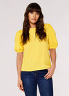 Textured Cotton Puff Sleeve T-Shirt, Yellow, large