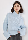 Chunky Knit Roll Neck Jumper, Blue, large