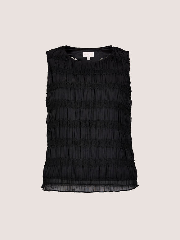 Ruched Chiffon Shell Top, Black, large