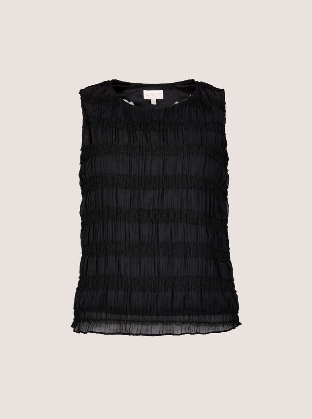 Ruched Chiffon Shell Top, Black, large