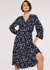 Floral wrap midi dress, Navy, large