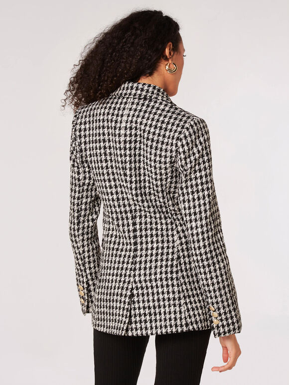 Dogtooth Tweed Blazer, Black, large